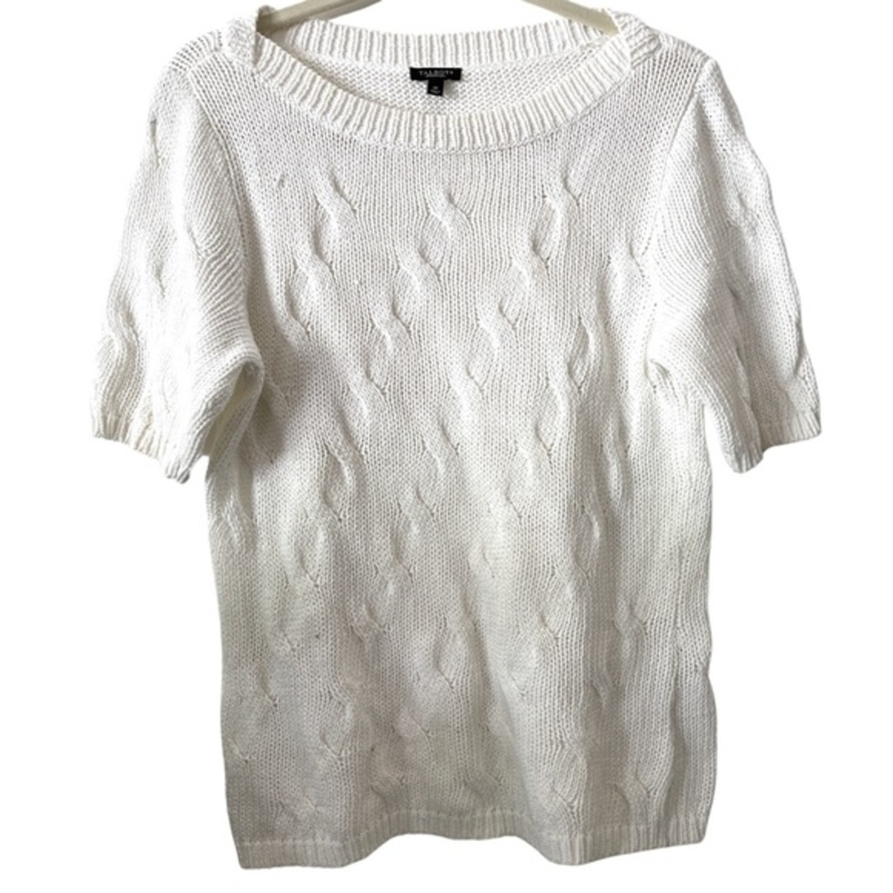 Talbots Short Sleeve White Cable Knit sweater 100% Mercerized Cotton